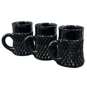 3 VTG Indiana Glass Tiara Cameo Black Diamond Point Coffee Mug Witchy Gothic MCM